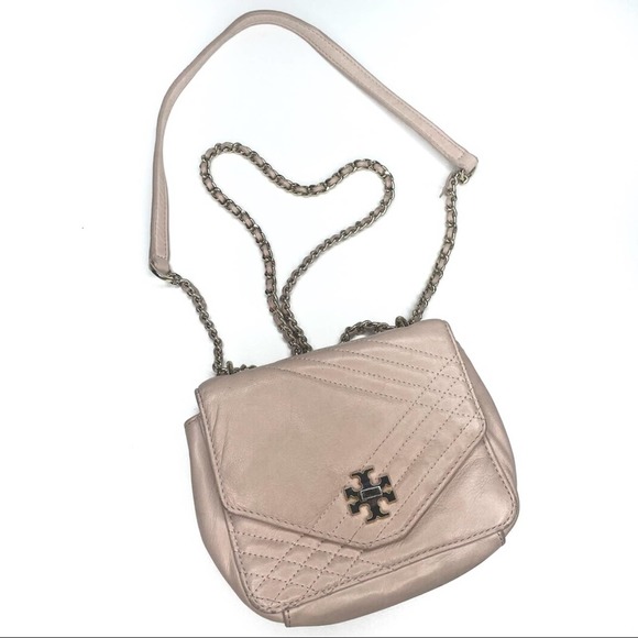 Tory Burch Kira Quilted Crossbody Bag Cream Leather Shoulder Bag Chain Strap - Picture 1 of 16